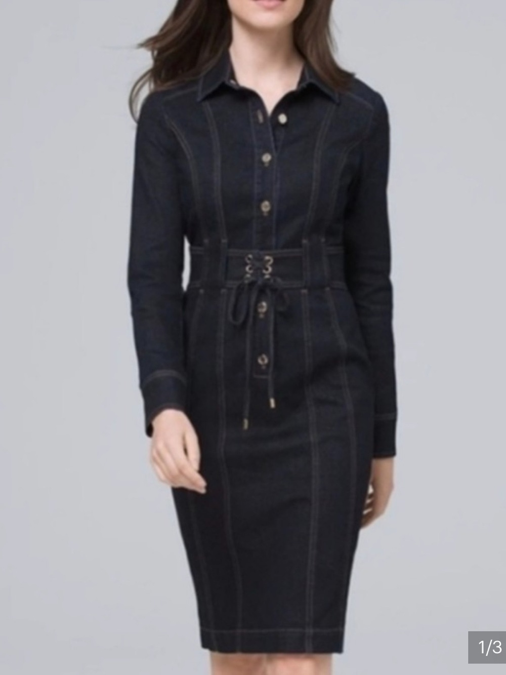 WHBM Denim Dress with Corset Style Lace-Up Waist